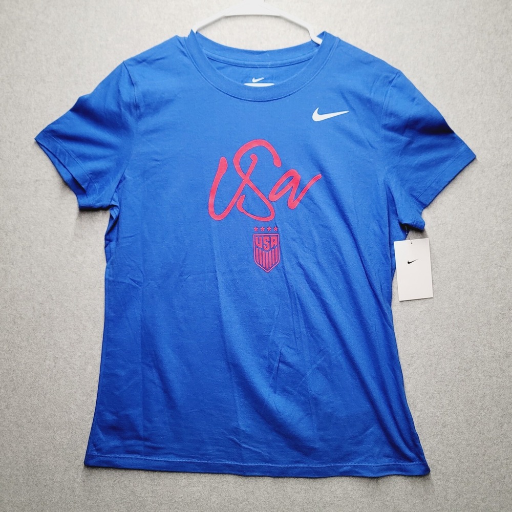 Nike USA Soccer USWNT T-Shirt Womens Size Large Blue Red Logo Tee